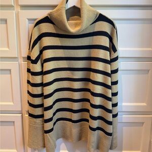 WeWoreWhat Tan and Black Striped Turtleneck Sweater